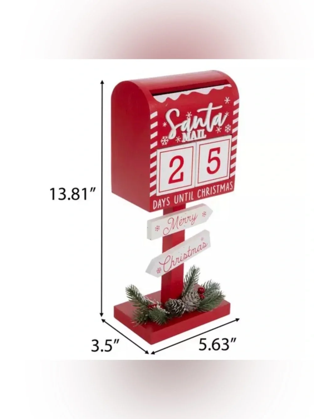 Santa Mailbox Days 'Til Christmas Countdown Calendar Santa Mail Red Countdown to
